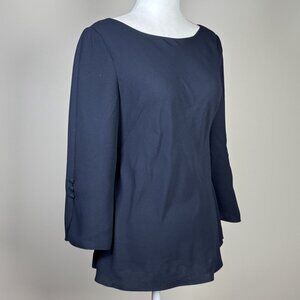 Talbots Womens Size 2 Petites Navy Blue Elegant Long-Sleeve Blouse Tunic Top